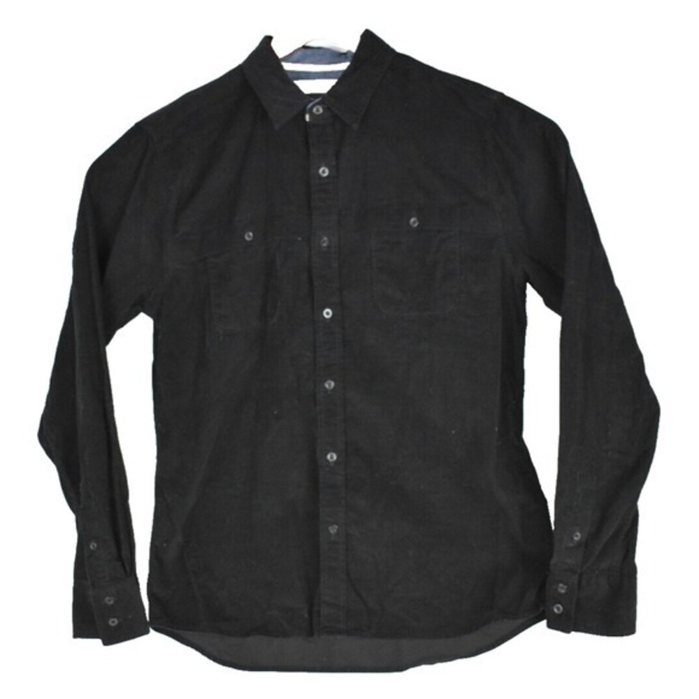 SOVEREIGN CODES Mens Long Sleeve Button Shirt Black corduroy Johnston SIZE L‎
